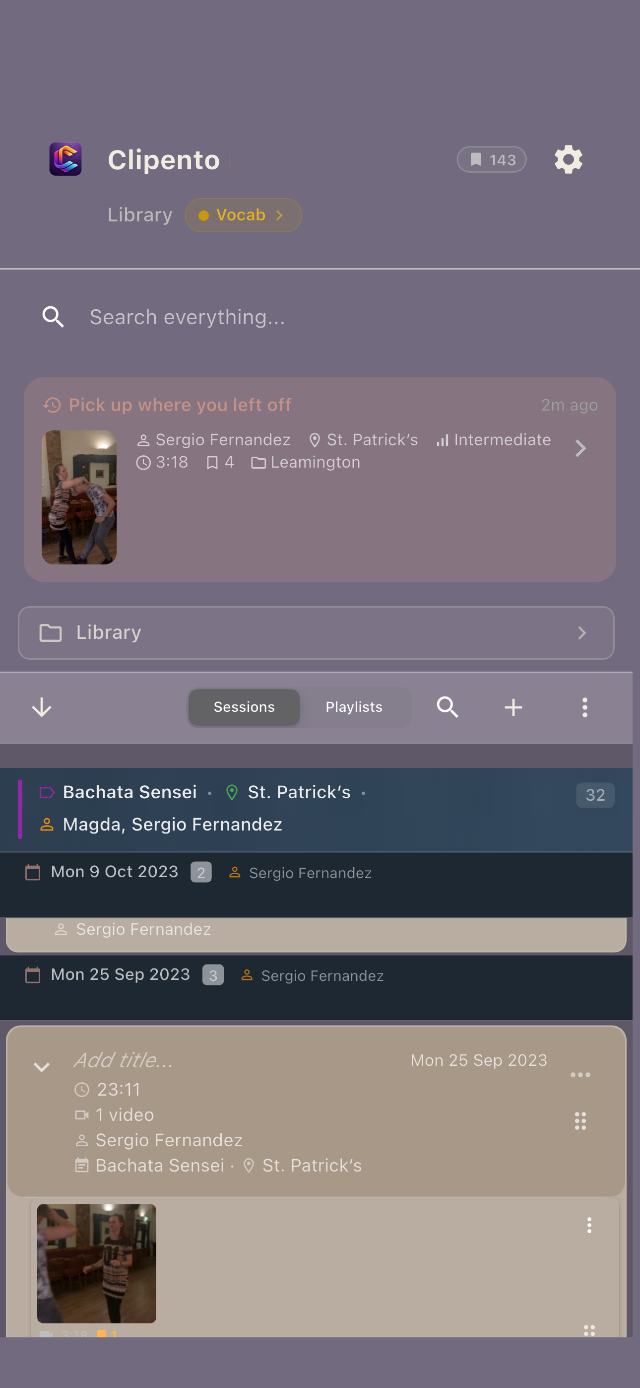 Clipento library screen
